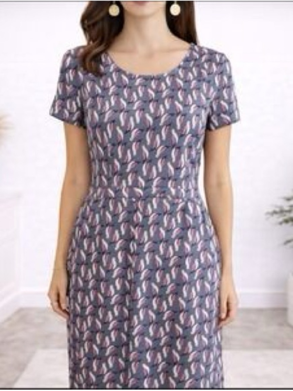 Boden Jersey Grey Bird Print Dress - Size 14R